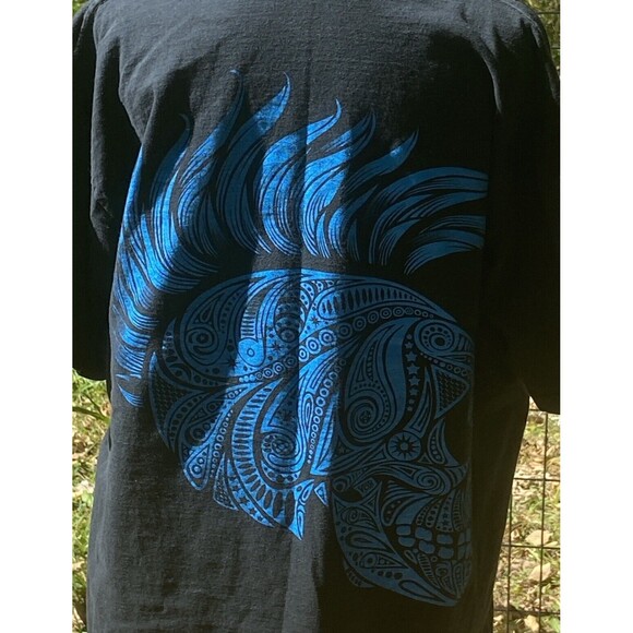 Vintage Neon Mohawk Skull Size Medium Black T-Shirt Short Sleeve 2 Sided Skulls - Picture 4 of 12